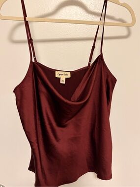 Open Edit Women's Satin Cowl Neck Camisole in Wine